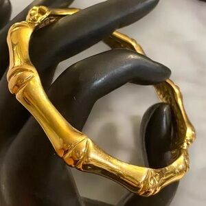 **SOLD*18k 750 Italian Yellow Gold BAMBOO Style 10mm WIDE Bangle Bracelet BEAUTY